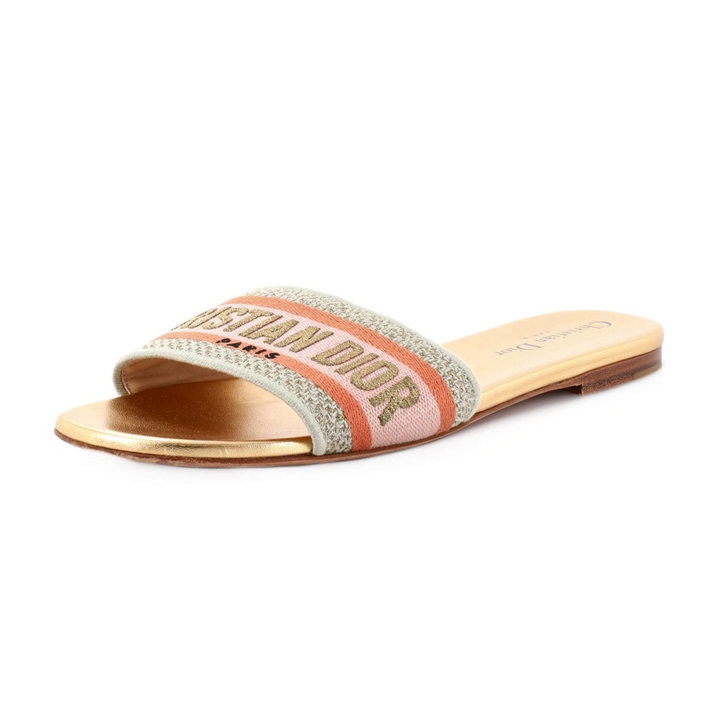 Dior…Dway….52K Platinum Embroidered Logo Slides…Sz: 38….New In Box $870.00 - Picture 2 of 6